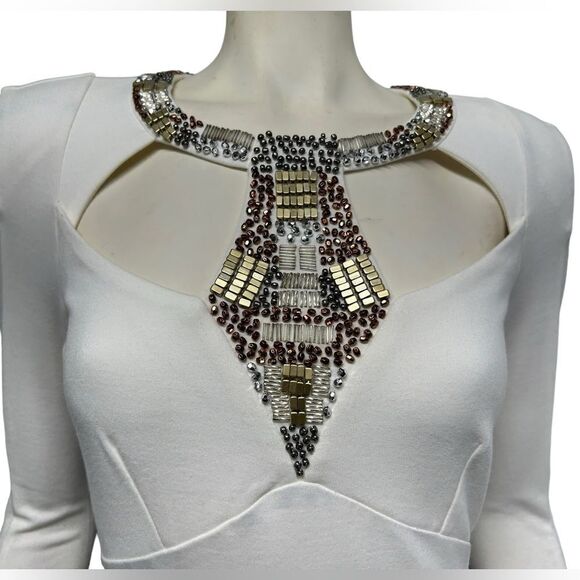 VENUS White Mini Dress with Beaded Detail - Picture 2 of 15